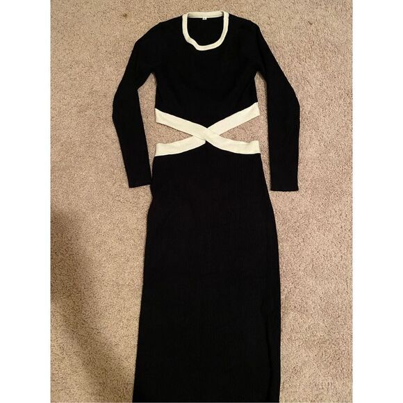 Prinbara Women's Crewneck Long Sleeve Waist Cutout Bodycon Knitted Party Midi Dr - Picture 6 of 7